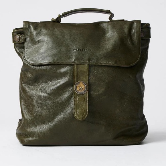 The Wanderers Bondi Hunter Green Genuine Leather Backpack - Picture 1 of 11